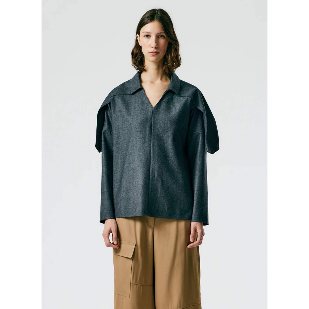NWT $585 Tibi Women Superfine Wool Flannel V-Neck‎ Top Size S